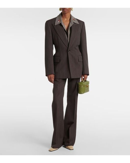 Bottega Veneta Gray Embellished Striped Wool Shirt