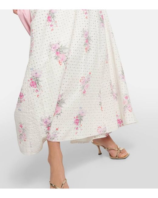 LoveShackFancy White Aventi Floral Cotton Maxi Skirt