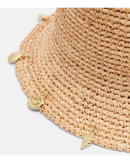 Oseree Natural Embellished Raffia Bucket Hat