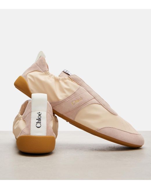 Chloé Pink Kick Suede-Trimmed Sneakers