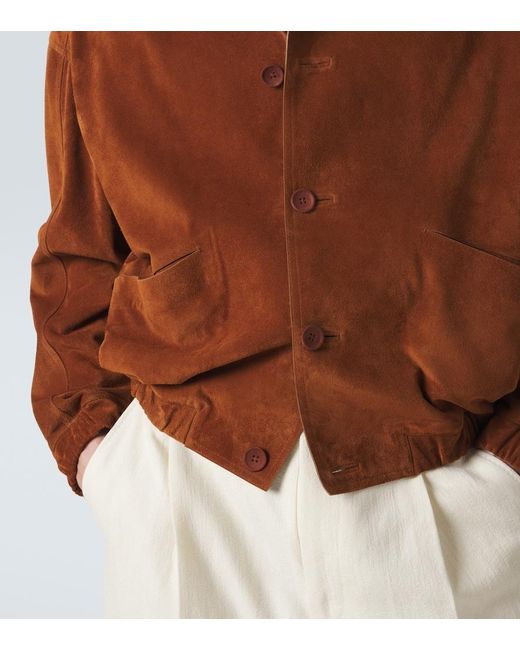 Zegna Brown Suede Bomber Jacket for men