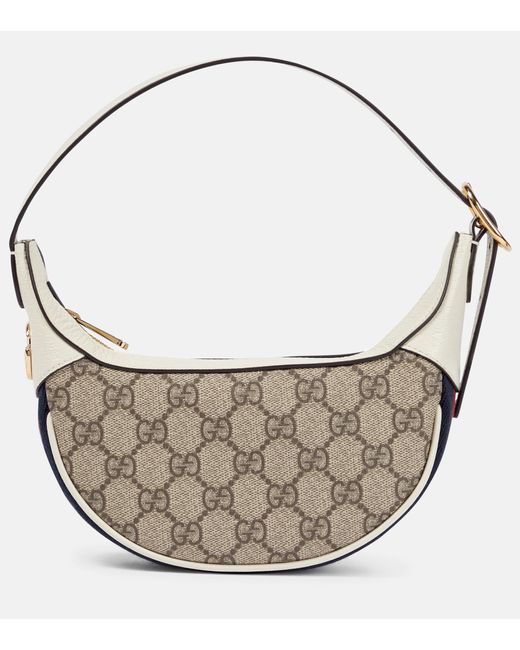 Gucci White Ophidia Webbing-trimmed Textured-leather And Printed Coated-canvas Shoulder Bag