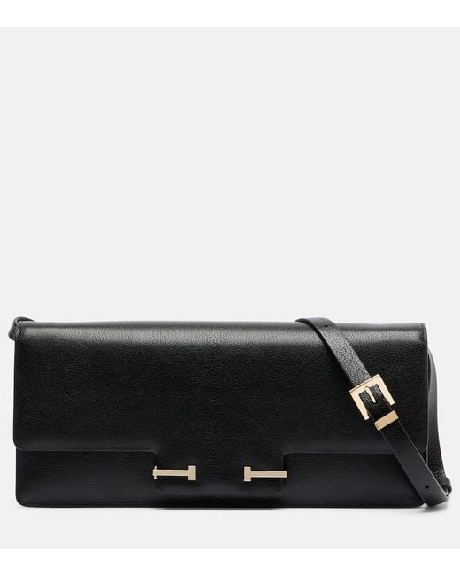 Tom Ford Black Double T Leather Shoulder Bag