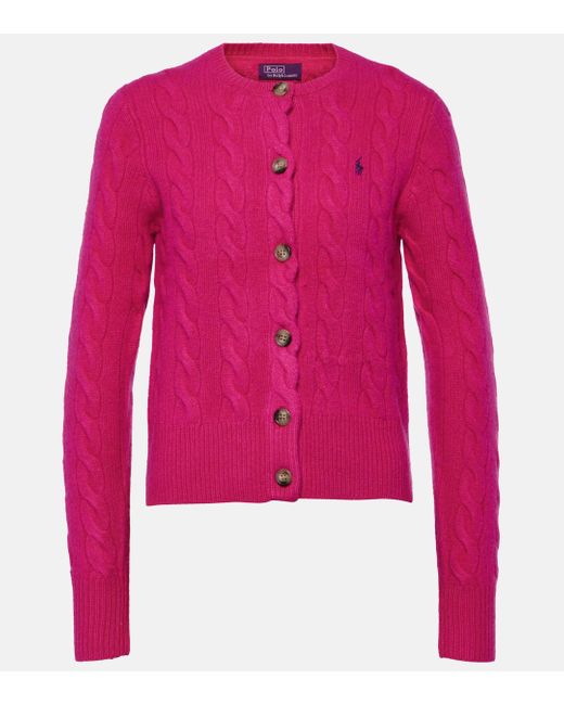 Polo Ralph Lauren Pink Polo-pony Cable-knit Cardigan
