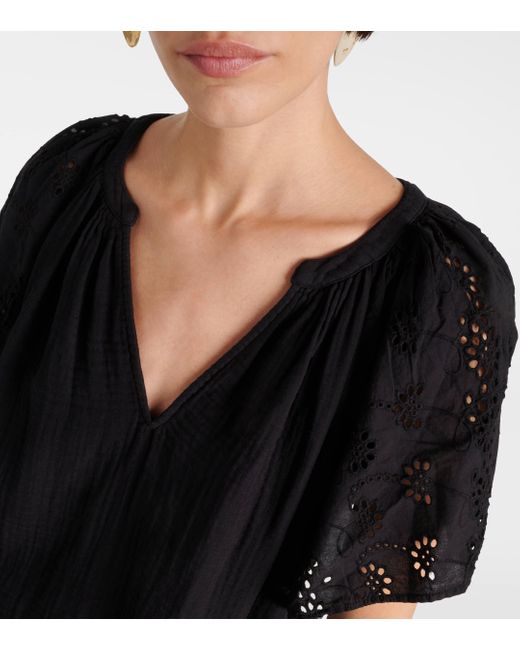 Velvet Black Tish Embroidered Cotton Top