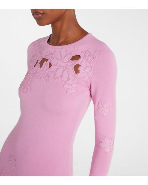 Vestido Midi Con Bordado Floral Oscar de la Renta de color Pink