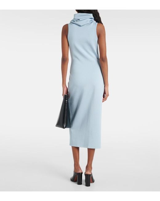 Alaïa Blue Hooded Jersey Midi Dress