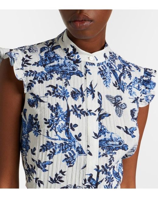 Erdem Blue Floral Jacquard Top