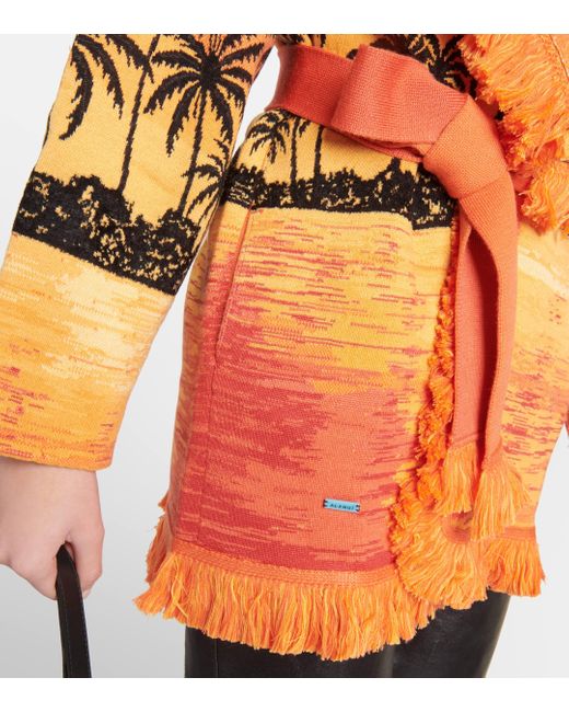 Alanui Orange Wool And Silk Jacquard Cardigan