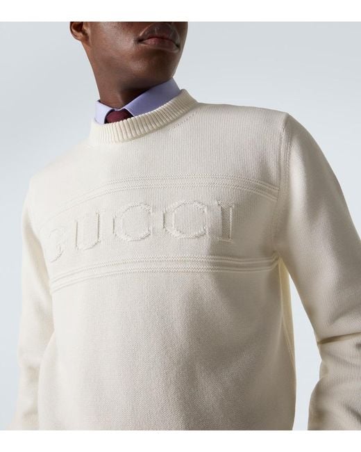 Gucci White Logo Cotton And Wool Sweater for men