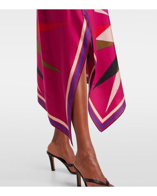 Emilio Pucci Pink Hawaii Asymmetric Silk Satin Midi Skirt