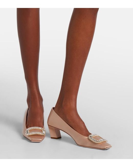 Roger Vivier Brown Belle Vivier 45 Embellished Satin Pumps