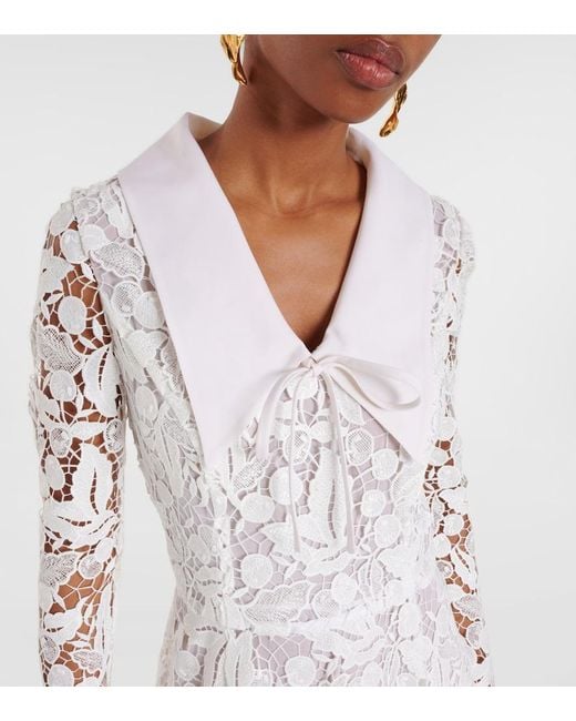 Oscar de la Renta White Guipure Lace Midi Dress