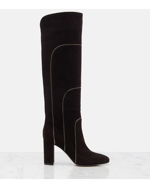 Gianvito Rossi Black 85 Suede Knee-High Boots