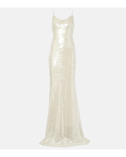The New Arrivals Ilkyaz Ozel White Sequined Open-Back Gown