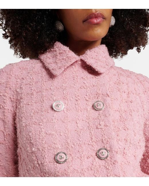 Versace Pink Double-Breasted Boucle Tweed Jacket