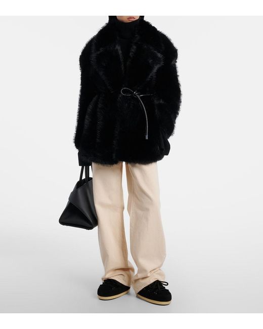 Moon Boot Black Evx Shearling-Trimmed Suede Mules