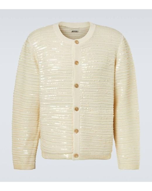 Bode Natural Sequin Spotlight Embellished Wool Cardigan for men
