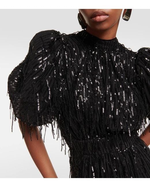Rotar El Vestido Midi De Lentejuelas Fruncido ROTATE BIRGER CHRISTENSEN de color Black