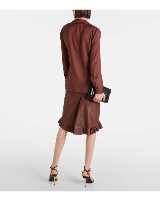Tom Ford Brown Ruffled Twill Blouse