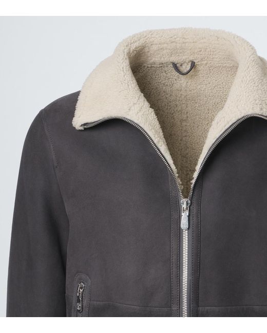 Brunello Cucinelli Gray Cashmere-Trimmed Shearling Blouson Jacket for men