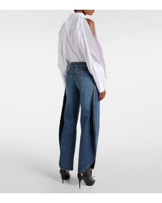 Alaïa Blue Petal High-Rise Barrel-Leg Jeans