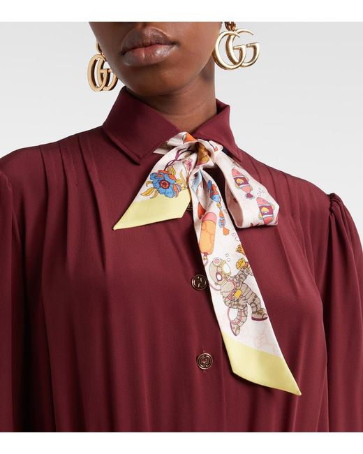 Gucci White Printed Silk Twill Scarf