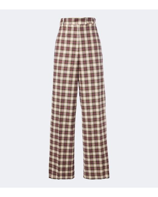 Dries Van Noten White Plaid Cotton Flannel Wide-Leg Pants