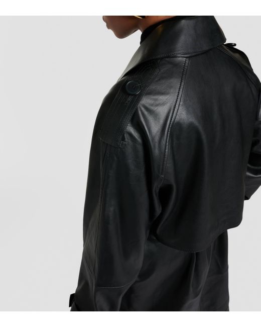 Yves Salomon Black Leather Trench Coat