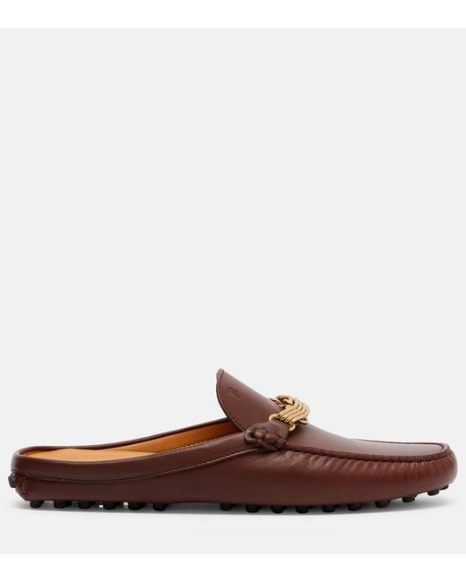 Tod's Brown Chain-Detail Leather Mules