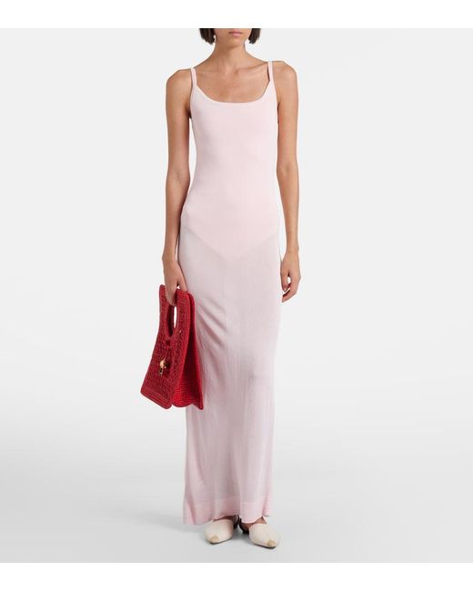 Jacquemus Red Spiaggia Small Raffia Top-Handle Bag