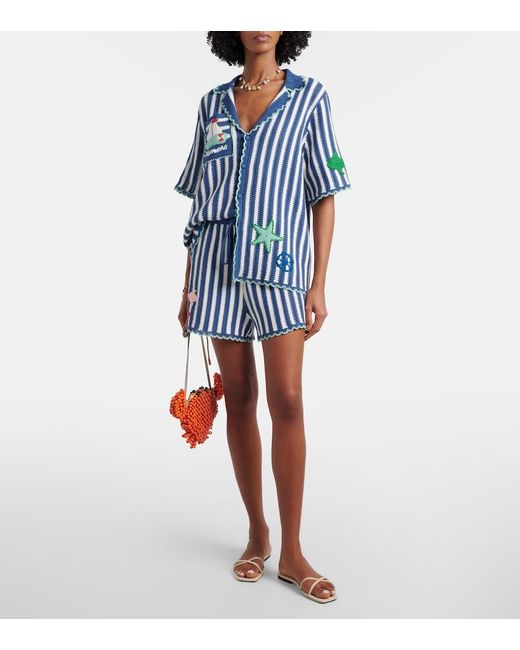 ALÉMAIS Blue Crochet Striped Cotton Shirt