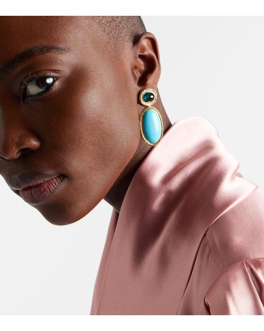 Octavia Elizabeth Blue Bermuda 18Kt Drop Earrings With, Tourmaline, And Diamonds