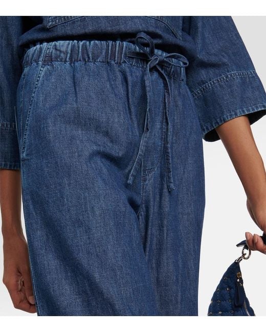 Valentino Blue High-Rise Chambray Wide-Leg Jeans