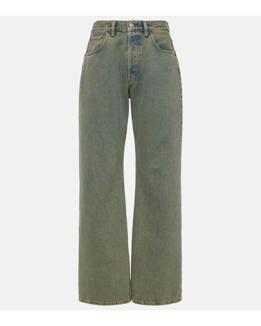Acne Green Mid-Rise Wide-Leg Jeans