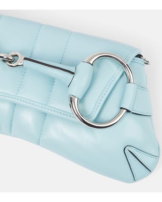 Gucci Blue Schultertasche Horsebit Chain Medium aus Leder