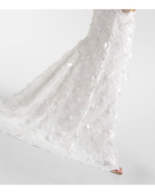 ROTATE BIRGER CHRISTENSEN White Bridal Sequined Halterneck Tulle Gown