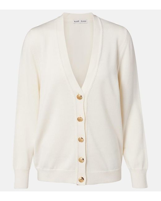 Blazé Milano White Wool, Silk, And Cashmere Cardigan