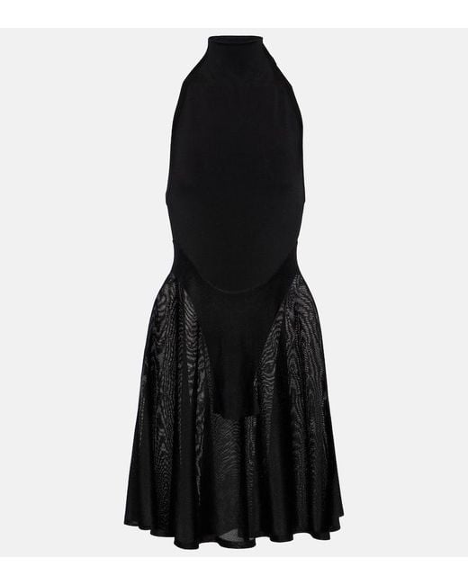 Vestido corto de jersey y malla Alaïa de color Black