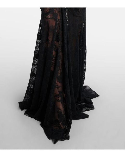 Norma Kamali Black Ruched Lace Gown