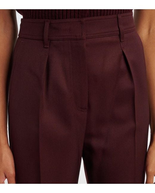 Max Mara Purple Pleated High-Rise Virgin Wool Straight Pants