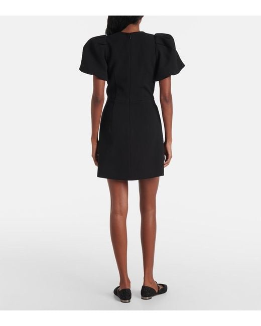 Rebecca Vallance Black Aubree Floral-Applique Crepe Minidress