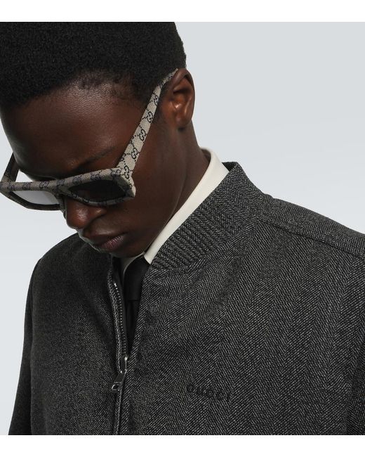 Gucci Gray Rowcut Rectangular Sunglasses for men
