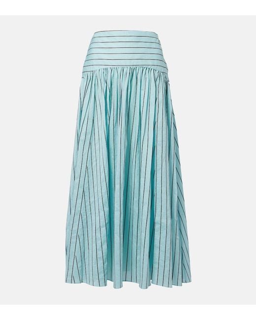 Staud Blue Procida Striped Cotton-Blend Maxi Skirt