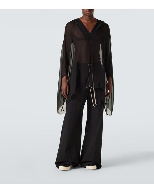 Rick Owens Gray Silk Hoodie for men