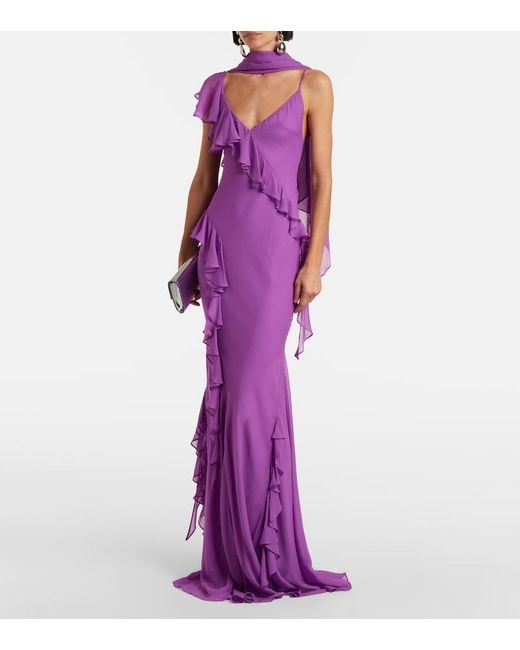 De La Vali Purple Mayara Ruffled Georgette Gown