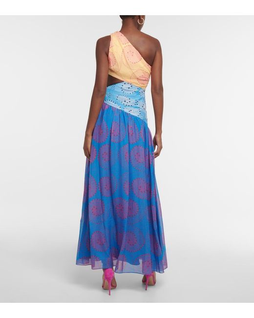Staud Blue Ashlyn One-Shoulder Chiffon Maxi Dress