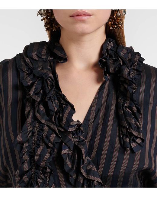 Top A Rayas Con Volantes Dries Van Noten de color Black