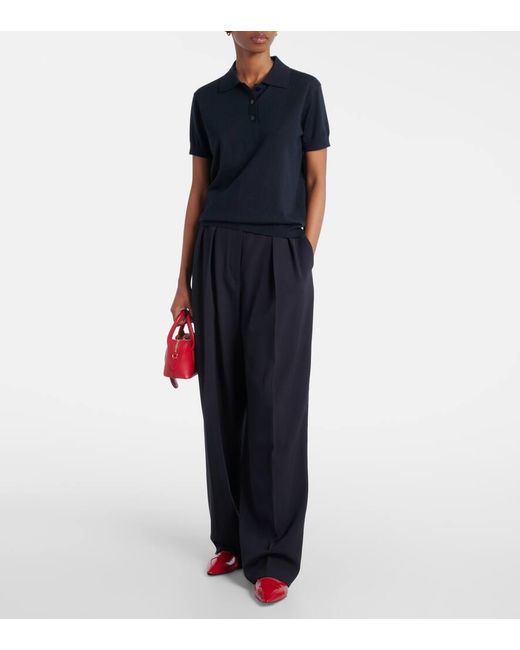 Lisa Yang Blue Nai Knitted Cashmere Polo Shirt