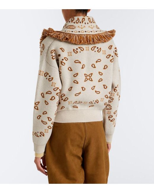 Alanui Brown Bandana Jacquard Wool And Cashmere Cardigan